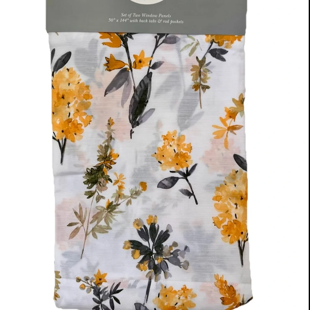 Moss & Willow Set Of 2 Yellow/Grey Giacomo Wild Flower PatternWindow Panels NEW